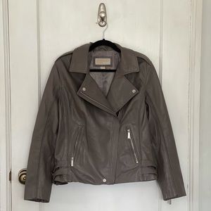 Michael Kors Grey Leather Motorcycle Jacket